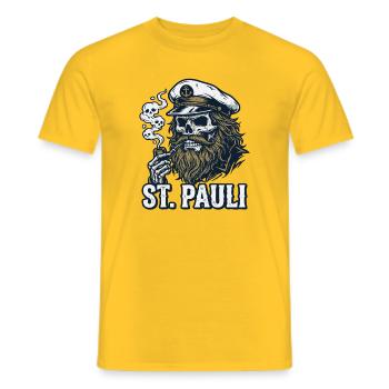 St Pauli Hamburg Paulianer Totenkopf Hafen Captain - Men's T-Shirt - yellow - Front - AI Model Male 178 dark (178cm)