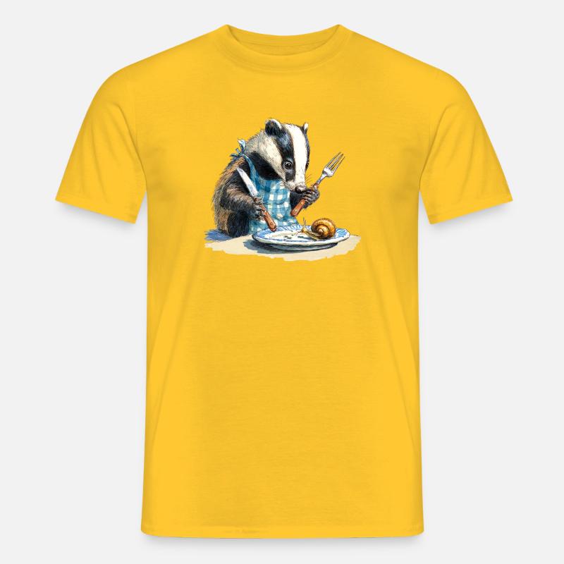 Dachs am Tisch mit Schnecke - Männer T-Shirt - Gelb