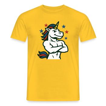 Confident Unicorn Illustration - Men's T-Shirt - yellow - Front - AI Model Male 178 dark (178cm)