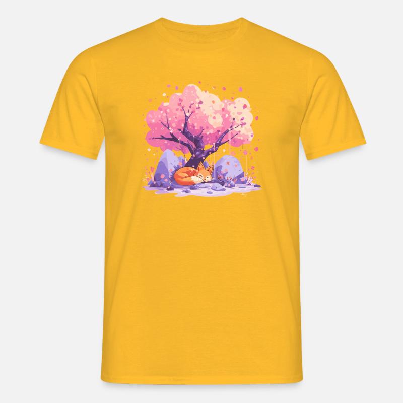 Sleeping fox under cherry tree - Men's T-Shirt - yellow
