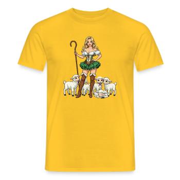 Dirndl Shepherdess and Lambs - Men's T-Shirt - yellow - Front - AI Model Male 178 dark (178cm)