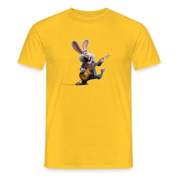 Rock bunny with electric guitar in cartoon style - Men's T-Shirt - yellow - Front - AI Model Male 178 dark (178cm)