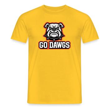 Go Dawgs Bulldog Head Football Fan Design - Men's T-Shirt - yellow - Front - AI Model Male 178 dark (178cm)
