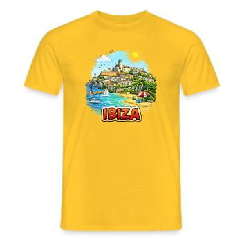 Ibiza Coastal Paradise Illustration - Men's T-Shirt - yellow - Front - AI Model Male 178 dark (178cm)