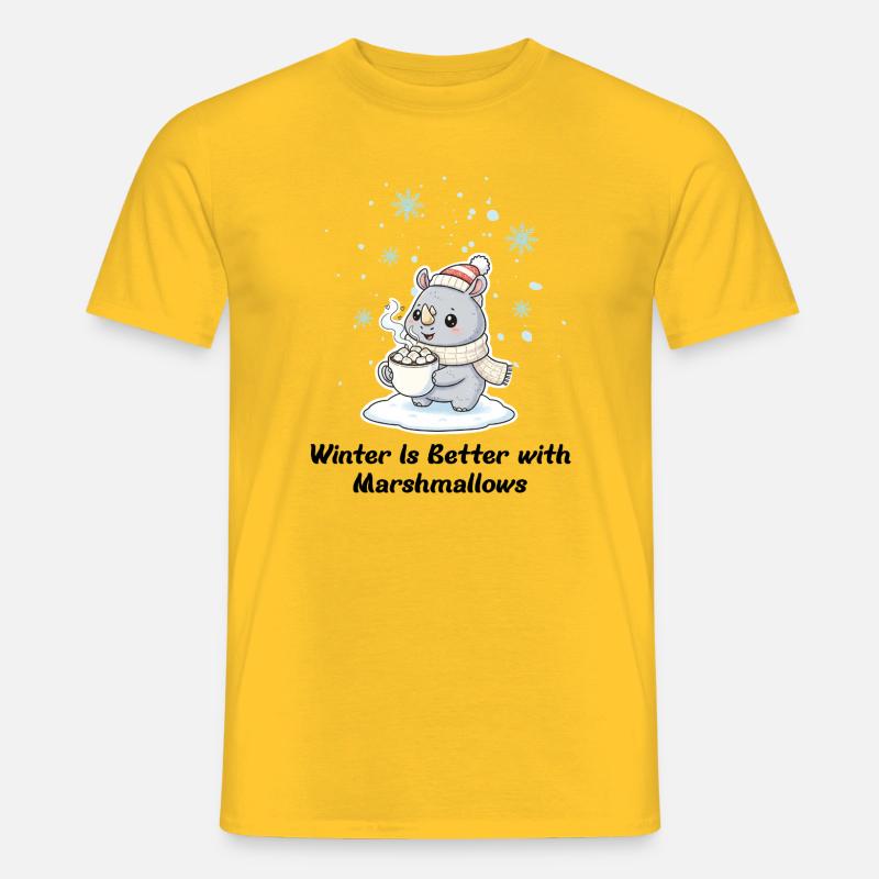 Winter Nashorn - Marshmallows & Kakao Geschenk - Männer T-Shirt - Gelb