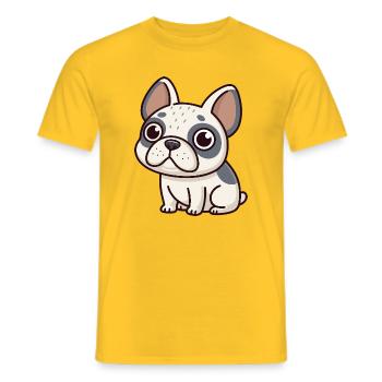 White and Grey Cartoon Bulldog - Men's T-Shirt - yellow - Front - AI Model Male 178 dark (178cm)