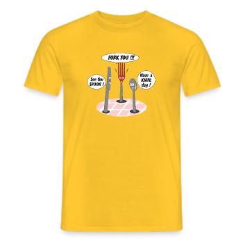 FORK YOU, SEE YOU SPOON, HAVE A KNIFE DAY! - Men's T-Shirt - yellow - Front - AI Model Male 178 dark (178cm)