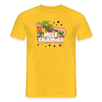 Ukulélé hawaïen Uke Christmas - T-shirt homme - jaune - Devant - AI Model Male 178 dark (178cm)