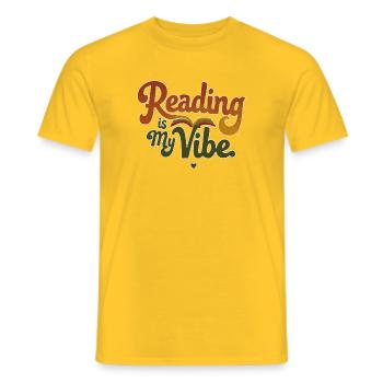 Reading Is My Vibe – Retro Book Saying - Men's T-Shirt - yellow - Front - AI Model Male 178 dark (178cm)