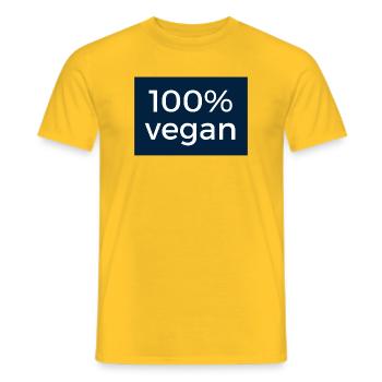 100 % vegan - Design in blau und weiß - Männer T-Shirt - Gelb - Vorne - AI Model Male 178 dark (178cm)