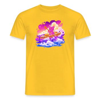 Colorful teddy boat in the sea of clouds - Men's T-Shirt - yellow - Front - AI Model Male 178 dark (178cm)