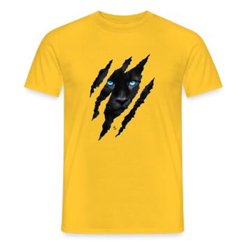 Gros chat noir aux yeux bleus - T-shirt homme - jaune - Devant - AI Model Male 178 dark (178cm)