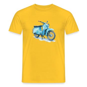 Cyclomoteur Schwalbe bleu est-allemand au design culte aquarelle - T-shirt homme - jaune - Devant - AI Model Male 178 dark (178cm)