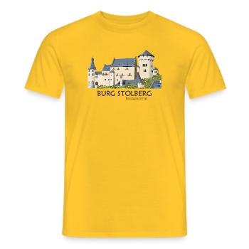 Burg Stolberg, Eifel, Mittelalter Handzeichnung  - Männer T-Shirt - Gelb - Vorne - AI Model Male 178 dark (178cm)