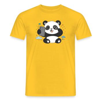 Cute Panda Takes Selfie – Funny Motif - Men's T-Shirt - yellow - Front - AI Model Male 178 dark (178cm)