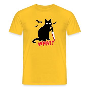Midnight Cat Blood Knife WHAT funny - Men's T-Shirt - yellow - Front - AI Model Male 178 dark (178cm)