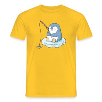 Cute Penguin Angler Cartoon Fishing Fishing - Men's T-Shirt - yellow - Front - AI Model Male 178 dark (178cm)