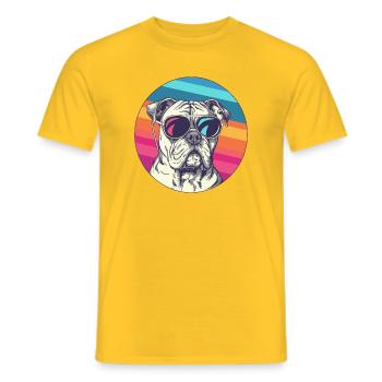 Rainbow Bulldog with Sunglasses - Men's T-Shirt - yellow - Front - AI Model Male 178 dark (178cm)