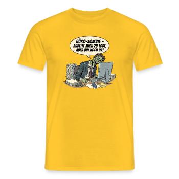 Zombie de bureau : Travailler jusqu’à la mort - T-shirt homme - jaune - Devant - AI Model Male 178 dark (178cm)