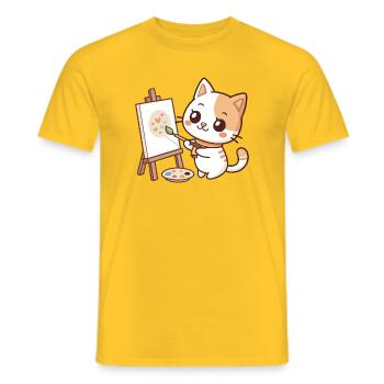 Kawaii Painter Cat on Pastel Palette - Men's T-Shirt - yellow - Front - AI Model Male 178 dark (178cm)