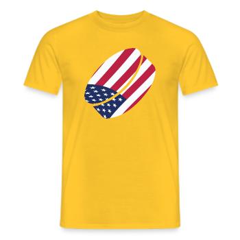 USA Flag Hockey Puck Patriotic Icey Sports Art - Men's T-Shirt - yellow - Front - AI Model Male 178 dark (178cm)