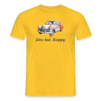Voiture rétro rétro aquarelle lente mais joyeuse - T-shirt homme - jaune - Devant - AI Model Male 178 dark (178cm)