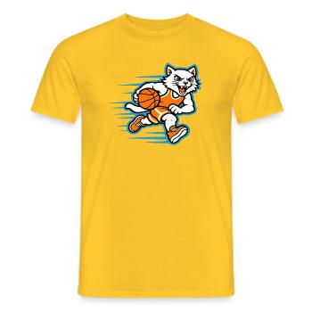 Schnelles Basketball-Katzen-Dribbel-Maskottchen - Männer T-Shirt - Gelb - Vorne - AI Model Male 178 dark (178cm)