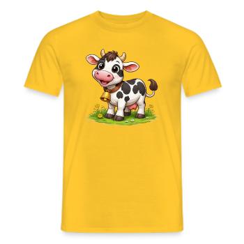 Cow with bells on pasture - Men's T-Shirt - yellow - Front - AI Model Male 178 dark (178cm)