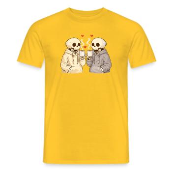 Cozy Skeleton Couple with Cups – Warm Moments - Men's T-Shirt - yellow - Front - AI Model Male 178 dark (178cm)