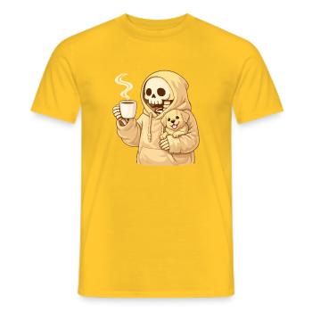 Cozy Skelett mit Hund – Warme Nähe - Männer T-Shirt - Gelb - Vorne - AI Model Male 178 dark (178cm)