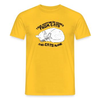LE VRAI BONHEUR VIENT DES CHATS - T-shirt homme - jaune - Devant - AI Model Male 178 dark (178cm)