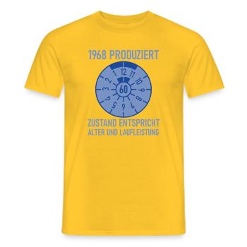 1968 Né 60e anniversaire Réglage de voitures - T-shirt homme - jaune - Devant - AI Model Male 178 dark (178cm)