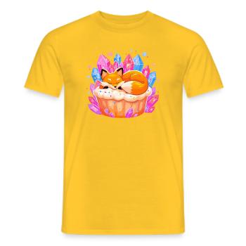 Schlafender Fuchs im Kristallcupcake - Männer T-Shirt - Gelb - Vorne - AI Model Male 178 dark (178cm)
