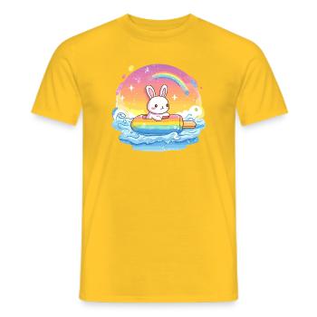 Petit lapin surfe la mer arc-en-ciel - T-shirt homme - jaune - Devant - AI Model Male 178 dark (178cm)