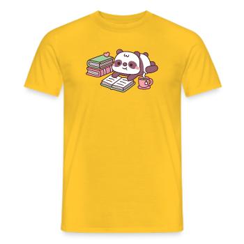 Cute Panda Bear Chilling With Books And Tea - Men's T-Shirt - yellow - Front - AI Model Male 178 dark (178cm)