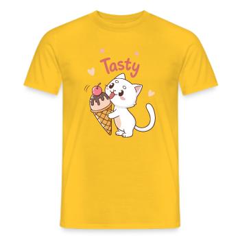 Chat gourmand Tasty Glace - Men's T-Shirt - yellow - Front - AI Model Male 178 dark (178cm)