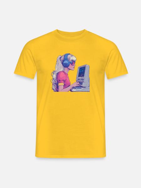 Retro Gamer Girl im Neonstil - Männer T-Shirt - Gelb