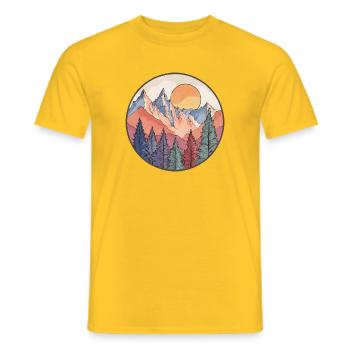 Mountain at sunset – Nature motif - Men's T-Shirt - yellow - Front - AI Model Male 178 dark (178cm)