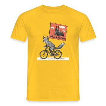 Cologne Fox on Bicycle - Men's T-Shirt - yellow - Front - AI Model Male 178 dark (178cm)