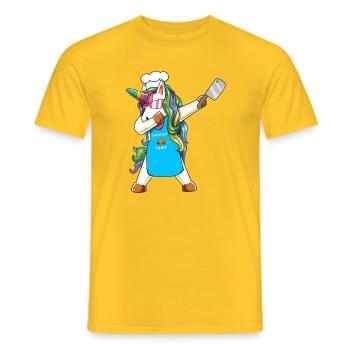 Greatest Chef Unicorn Dabbing Cooking Art - Men's T-Shirt - yellow - Front - AI Model Male 178 dark (178cm)