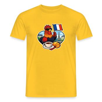 France - French Rooster Café Paris Tour Eiffel - Men's T-Shirt - yellow - Front - AI Model Male 178 dark (178cm)