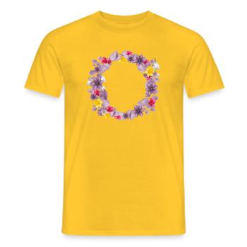 Dusty pink eucalyptus wreath with delicate spring blossoms - Men's T-Shirt - yellow - Front - AI Model Male 178 dark (178cm)
