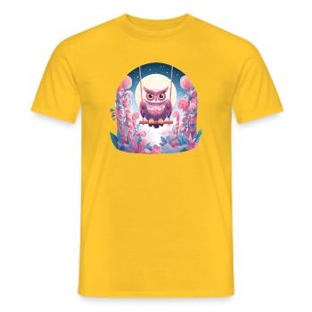 Un hibou nocturne se balançant dans la forêt enchantée - T-shirt homme - jaune - Devant - AI Model Male 178 dark (178cm)