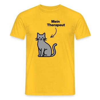 MY THERAPIST: CAT! FUR-NOSED LOVE, CATHOVER - Men's T-Shirt - yellow - Front - AI Model Male 178 dark (178cm)