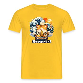 Ramen Neko Great Wave - Men's T-Shirt - yellow - Front - AI Model Male 178 dark (178cm)