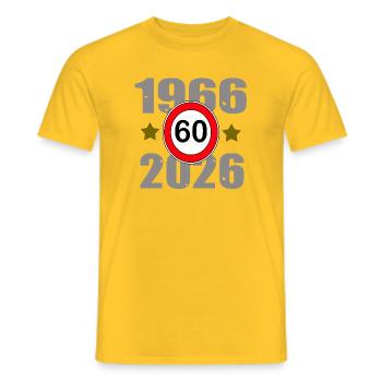 60th anniversary 1966–2026 - Men's T-Shirt - yellow - Front - AI Model Male 178 dark (178cm)