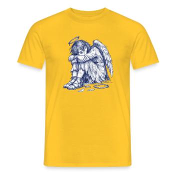 Sad Angel | Hand Painted Drawing - Men's T-Shirt - yellow - Front - AI Model Male 178 dark (178cm)