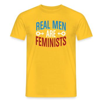 Real Men Are Feminists Equality Statement Tee - Men's T-Shirt - yellow - Front - AI Model Male 178 dark (178cm)