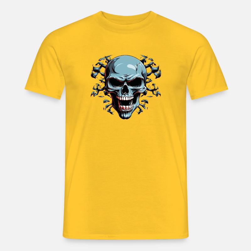 Night Bone Skull with Bat Shadow - Men’s T-shirt - yellow
