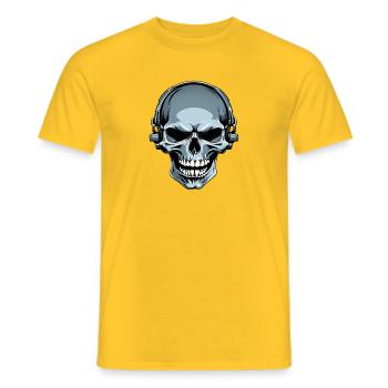 Skull with headphones illustration - Men's T-Shirt - yellow - Front - AI Model Male 178 dark (178cm)